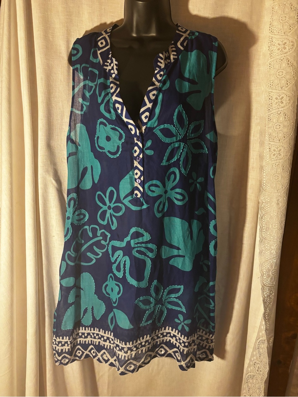 Tommy Bahama Navy & Teal Floral Sleeveless Tunic